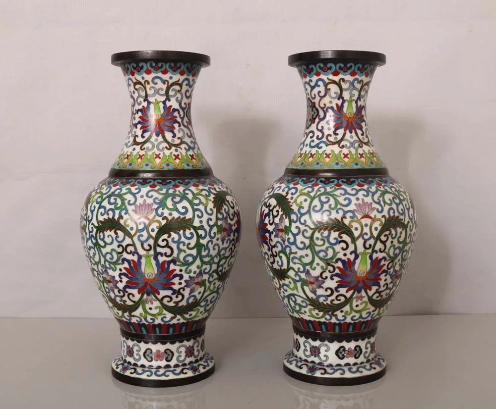 14"Nepalese folk Bronze Cloisonne Lotus pattern Big bellied Bottle Vase A Pair Amass wealth Ornaments Town house Exorcism
14"Nepalese folk Bronze Cloisonne Lotus pattern Big bellied Bottle Vase A Pair Amass wealth Ornaments Town house Exorcism