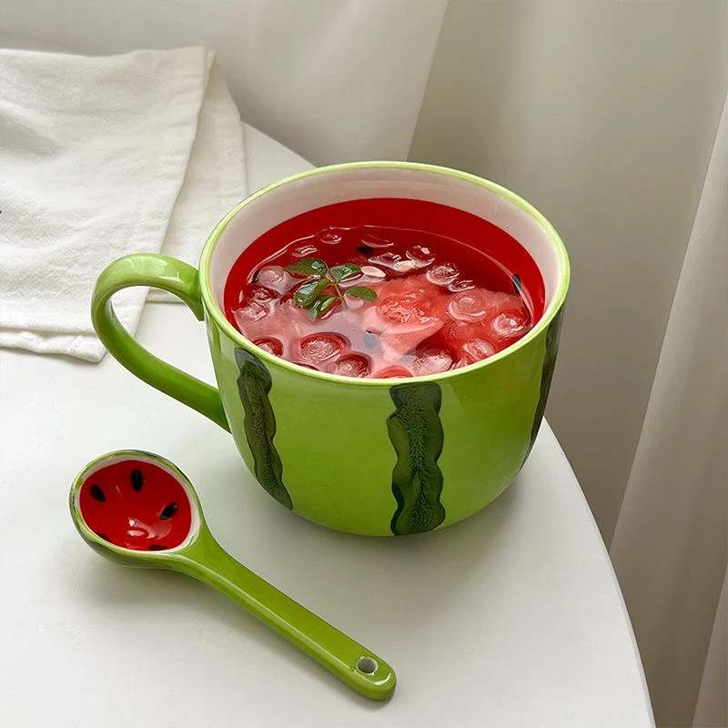 Creative Watermelon Cup with Spoon Summer High Beauty Cartonn Cute Ceramic Mug Large Capacity Water Cups Gift for Friends
Creative Watermelon Cup with Spoon Summer High Beauty Cartonn Cute Ceramic Mug Large Capacity Water Cups Gift for Friends