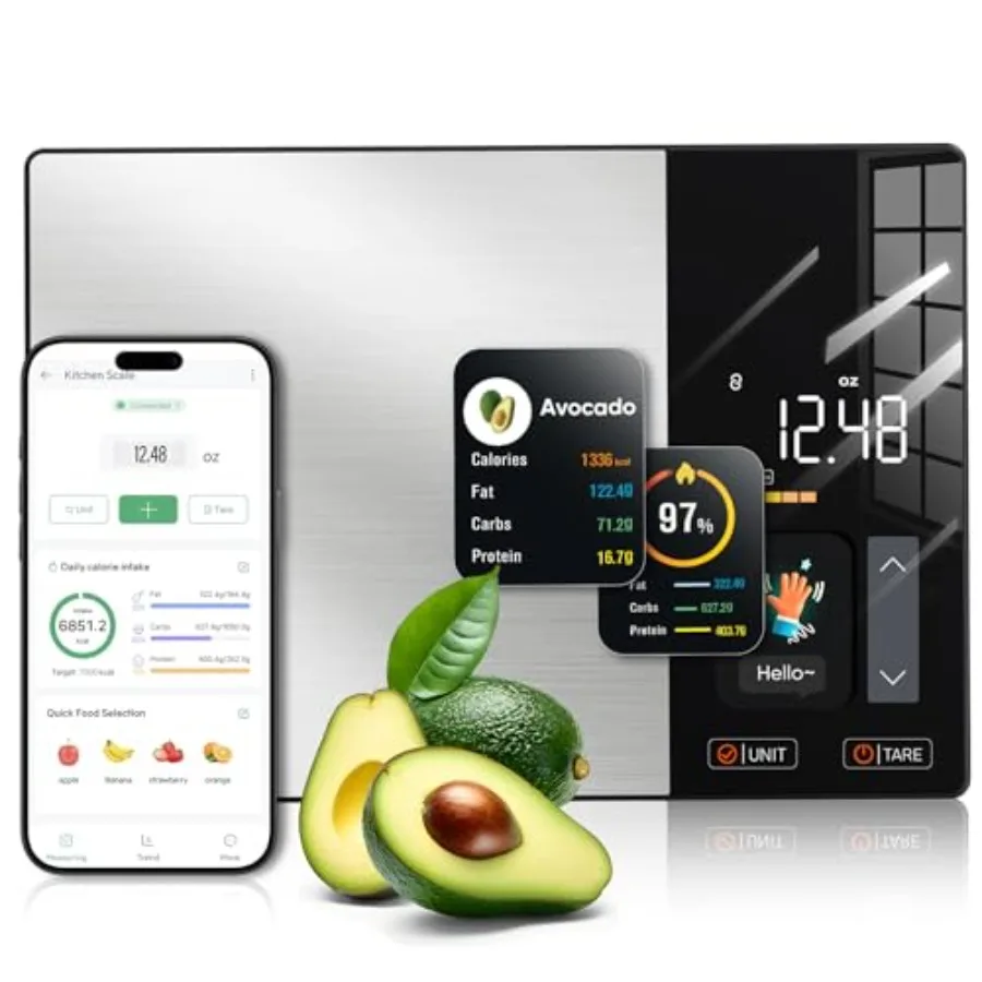 Smart Nutrition Food Scale with TFT Display, Tracks Calories, Fat, Carbs and Protein, Works with App for Daily Reports, 50 Buil
Smart Nutrition Food Scale with TFT Display, Tracks Calories, Fat, Carbs and Protein, Works with App for Daily Reports, 50 Buil