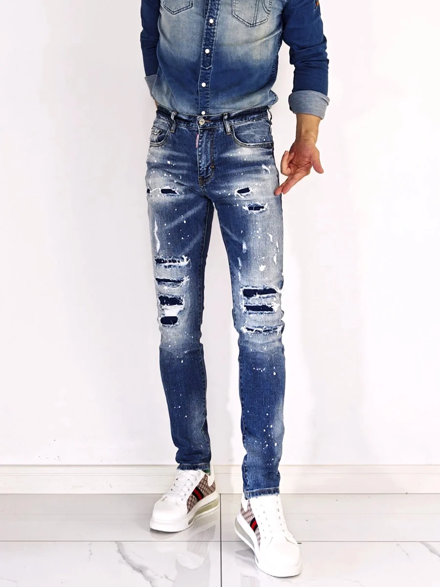 Heavy Duty Distressed Denim Jeans Men's Fashion Casual Cotton Stretch Blue Jeans Hole Punch Wash Fade out Style Summer New
Heavy Duty Distressed Denim Jeans Men's Fashion Casual Cotton Stretch Blue Jeans Hole Punch Wash Fade out Style Summer New