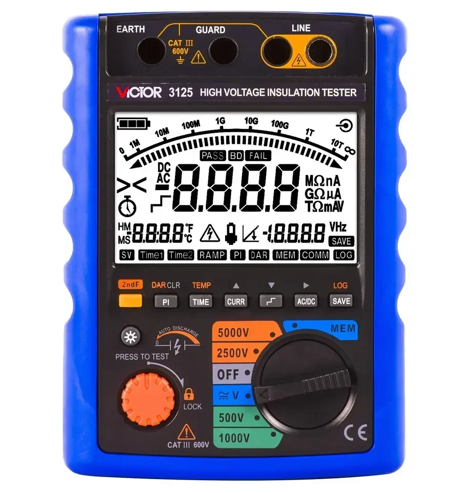 VICTOR 3125 Insulation Resistance Tester HD large screen display 9999 character display white backlight function
VICTOR 3125 Insulation Resistance Tester HD large screen display 9999 character display white backlight function