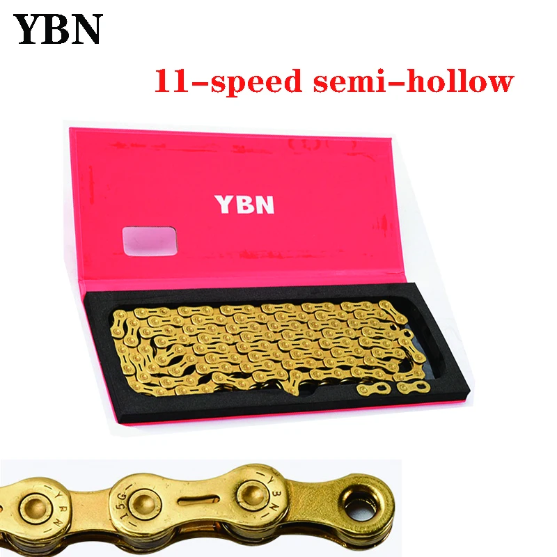 YBN Bike Chain 11v current116L 11 Speed Half Hollow Gold MTB Road Bike Chain for Shimamo Sram Campagnolo
YBN Bike Chain 11v current116L 11 Speed Half Hollow Gold MTB Road Bike Chain for Shimamo Sram Campagnolo