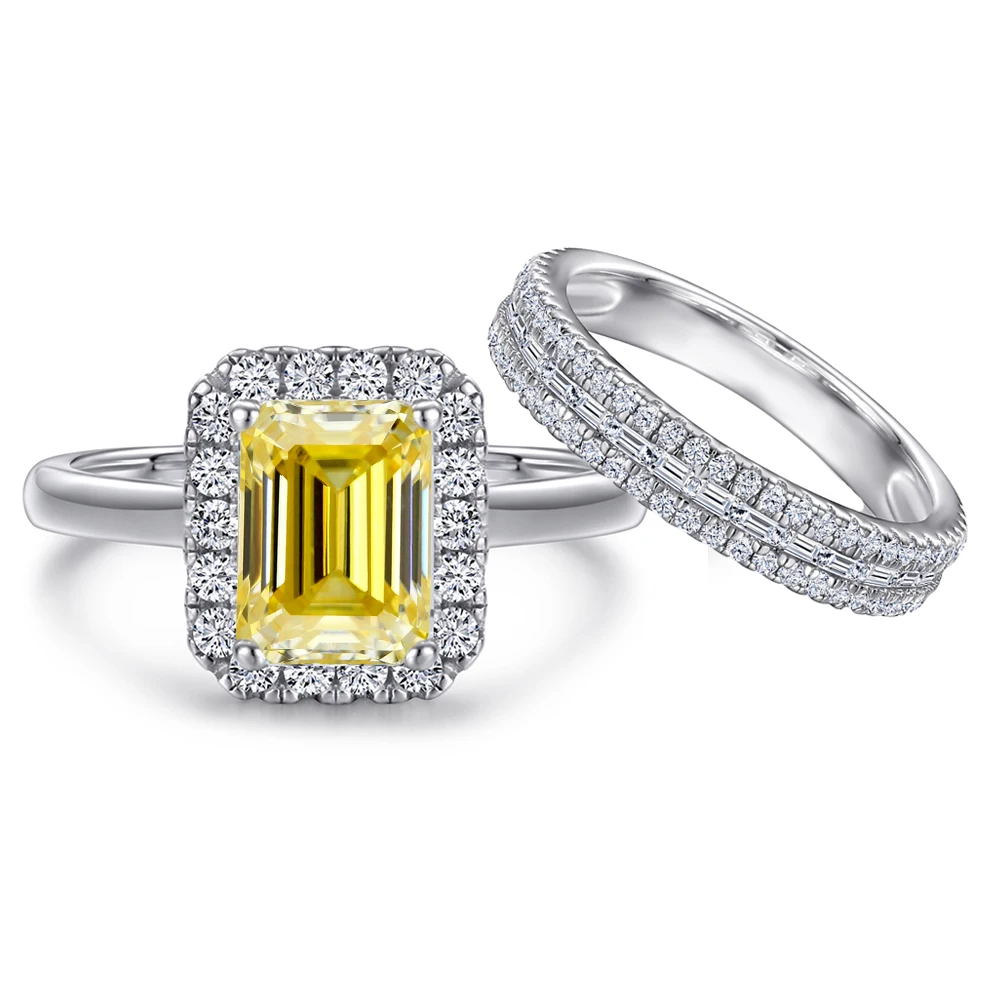 FIRERING 100% True Yellow Moissanite Two Rings Band 2ct 6x8MM Emerald Cut GRA Certificate Women Jewelry Gift S925 Silver
FIRERING 100% True Yellow Moissanite Two Rings Band 2ct 6x8MM Emerald Cut GRA Certificate Women Jewelry Gift S925 Silver