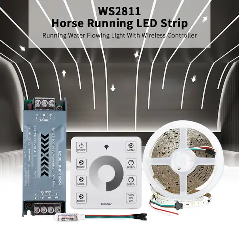 10m Running Water Flowing LED Strip Light DC24V WS2811 SMD2835 120LEDs/m Horse Race Pixel Addressable Flexible Linear Lamp Set