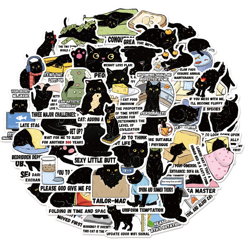 10/30/50pcs Funny Black Cat Quotes Cartoon Stickers Cute Decoration Decals Scrapbooking Luggage Phone Case Sticker for Kids Toy
10/30/50pcs Funny Black Cat Quotes Cartoon Stickers Cute Decoration Decals Scrapbooking Luggage Phone Case Sticker for Kids Toy