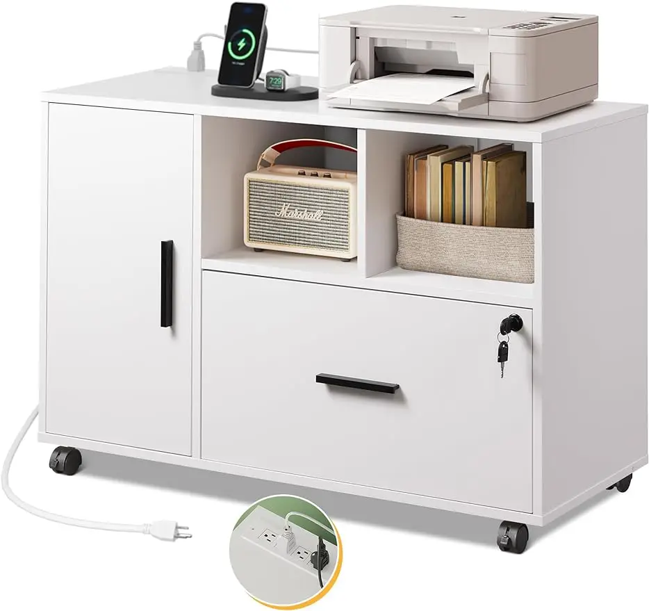 1 Drawer Rolling File Cabinet w/ Charging Station,Locking Filing Cabinet for Home Office,Printer Stand w/ Storage,White/Black
1 Drawer Rolling File Cabinet w/ Charging Station,Locking Filing Cabinet for Home Office,Printer Stand w/ Storage,White/Black