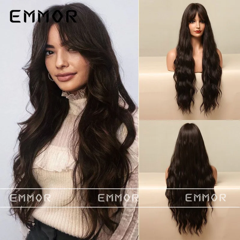 Women's black-brown wig with bangs, long curly hair, high-temperature fiber, cosplay headpiece
Women's black-brown wig with bangs, long curly hair, high-temperature fiber, cosplay headpiece