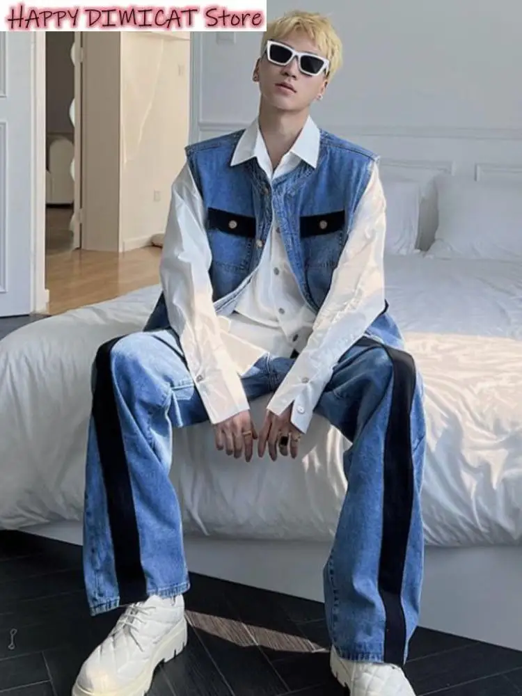 Two-Piece Denim Suit for Men, Single Streetwear, Casual Vest Jacket, Korean Trend, Handsome, Handsome, High Street, 2Pcs
Two-Piece Denim Suit for Men, Single Streetwear, Casual Vest Jacket, Korean Trend, Handsome, Handsome, High Street, 2Pcs