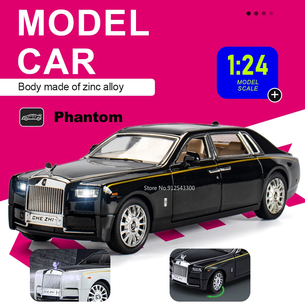 Модель автомобиля Rolls-Royce Phantom Cullinan 1:24, открывающиеся двери, звук и свет, амортизация, поворотные передние колеса, украшение для дома
Модель автомобиля Rolls-Royce Phantom Cullinan 1:24, открывающиеся двери, звук и свет, амортизация, поворотные передние колеса, украшение для дома