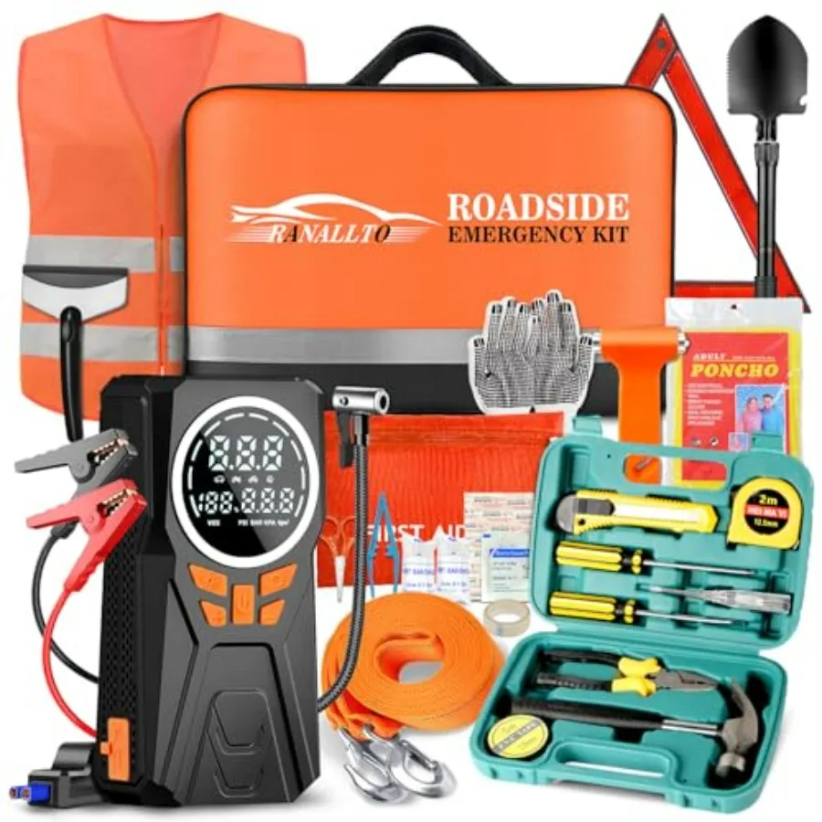 Car Emergency Kit with Jumper Starter and Air Compressor Roadside Emergency Tool Kit for Truck Vehicle Auto Black Winter Travel
Car Emergency Kit with Jumper Starter and Air Compressor Roadside Emergency Tool Kit for Truck Vehicle Auto Black Winter Travel