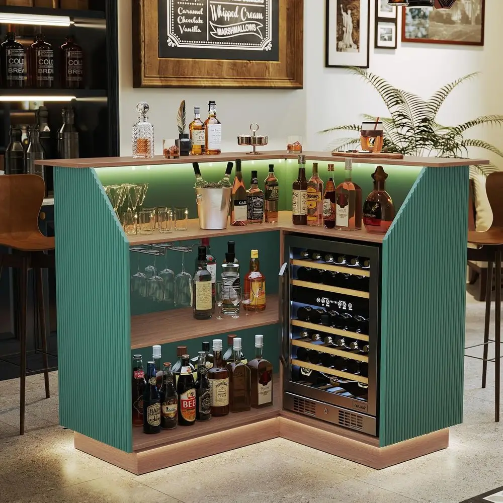 L-Shaped Home Bar Cabinet with Ridge Storage, Oversized LED-lit Basement Coffee Table, 4-Tier Wine Rack with Stemware Holders fo
L-Shaped Home Bar Cabinet with Ridge Storage, Oversized LED-lit Basement Coffee Table, 4-Tier Wine Rack with Stemware Holders fo