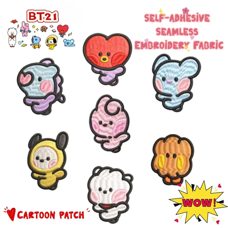 New BT21 koya RJ mang chimmy tata cooky cartoon cute self-adhesive sewing-free embroidery cloth sticker clothes bag patch repair
New BT21 koya RJ mang chimmy tata cooky cartoon cute self-adhesive sewing-free embroidery cloth sticker clothes bag patch repair
