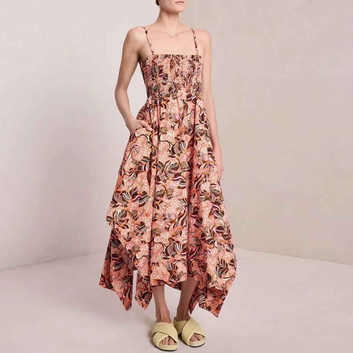 Women print cotton sling dress back hollow high waist fashion Suspended Dress
Women print cotton sling dress back hollow high waist fashion Suspended Dress