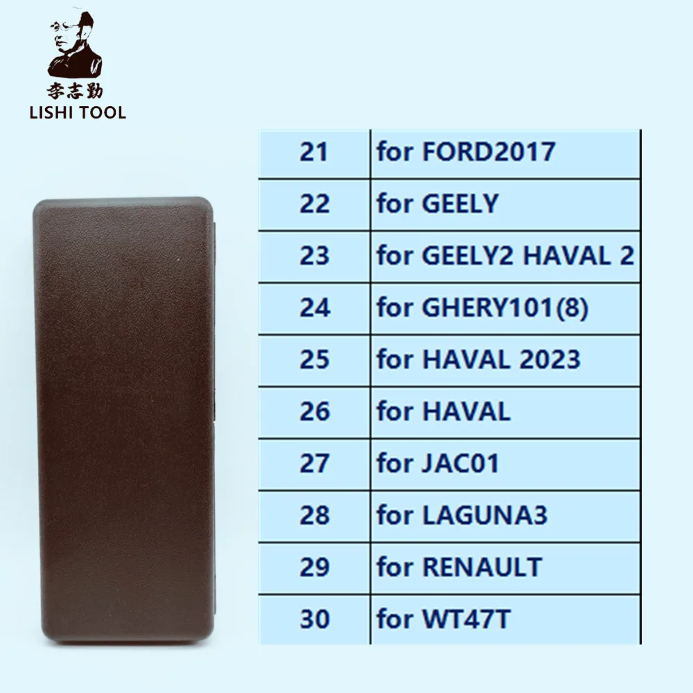 21#-30# Lishi tool 2in1 for CHERY101(8) FOR HAVAL2023 FOR FORD2017 for Geely2 FOR HAVAL FOR JAC01 FOR LAGUNA3 FOR RENAULT WT47T
21#-30# Lishi tool 2in1 for CHERY101(8) FOR HAVAL2023 FOR FORD2017 for Geely2 FOR HAVAL FOR JAC01 FOR LAGUNA3 FOR RENAULT WT47T