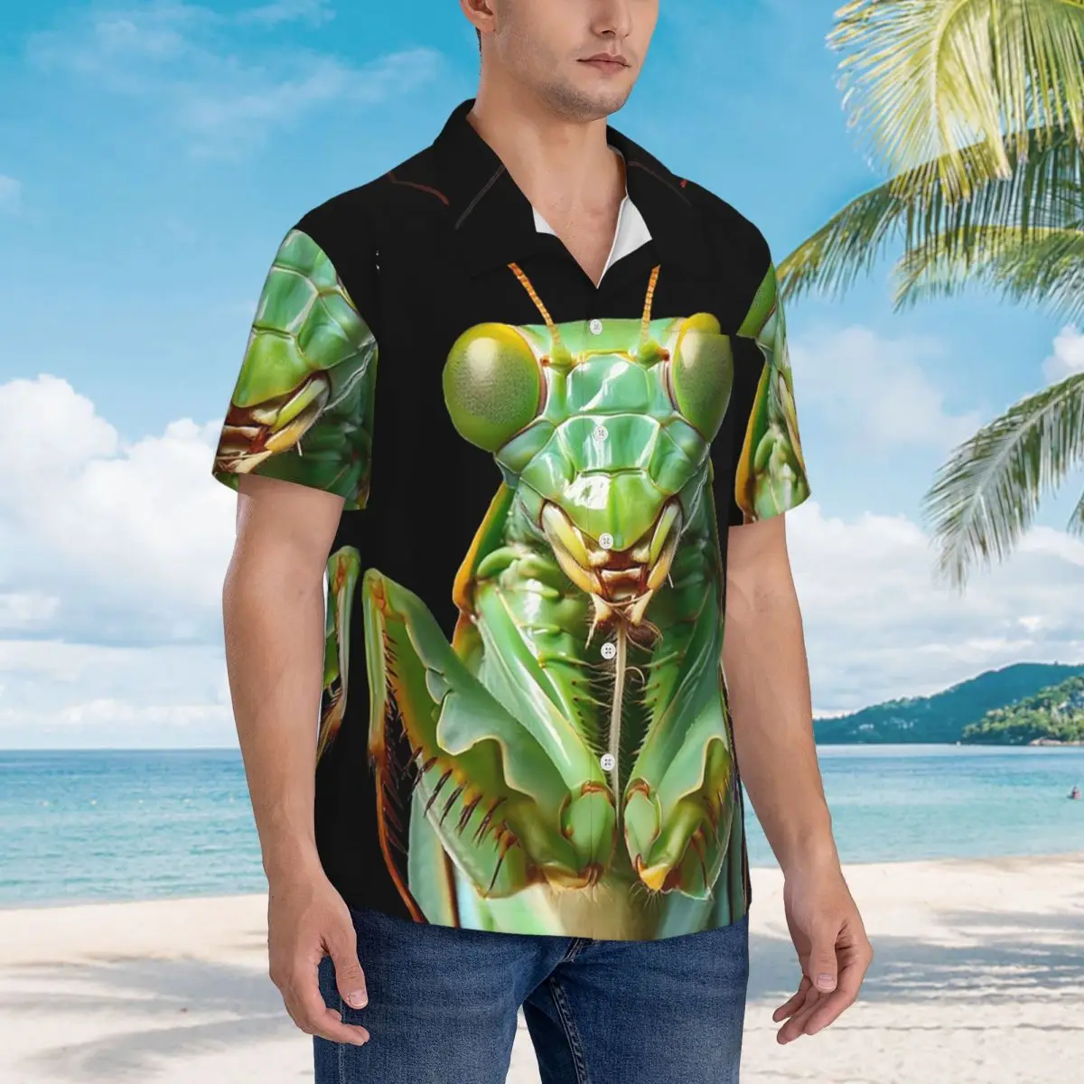 Green Praying Mantis, Eerie Insect Art Hawaiian Shirts Funny Men Short Sleeve Shirt for Summer Beach Men's Button Tops
Green Praying Mantis, Eerie Insect Art Hawaiian Shirts Funny Men Short Sleeve Shirt for Summer Beach Men's Button Tops