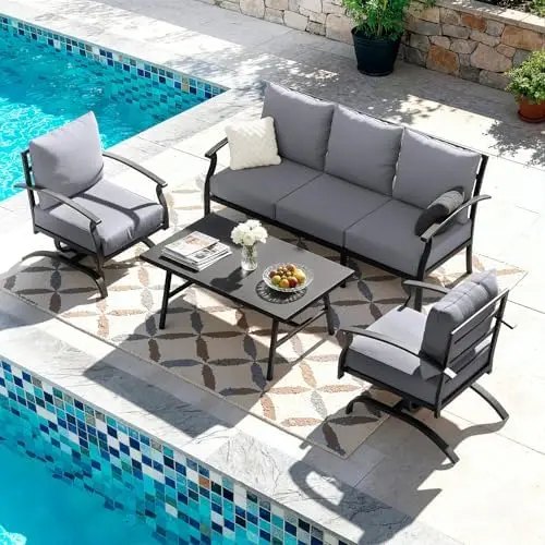 Patio Furniture Set,4 Piece Metal Outdoor Patio Furniture Set,All Weather Modern Patio Conversation Sets w/3 Seater
Patio Furniture Set,4 Piece Metal Outdoor Patio Furniture Set,All Weather Modern Patio Conversation Sets w/3 Seater