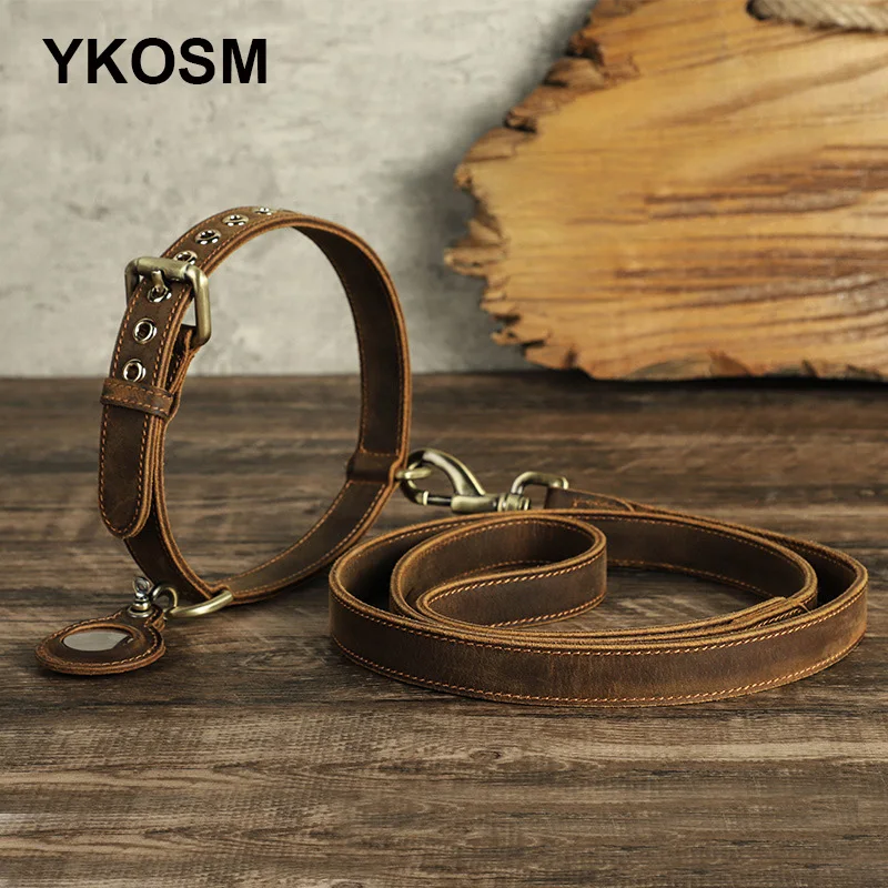 New Genuine Leather Collar Leash Set For Dog Cat Crazy Horse Puppy Large Dog Collar Leash Anti-Lost Collar Set With Airtags Case
New Genuine Leather Collar Leash Set For Dog Cat Crazy Horse Puppy Large Dog Collar Leash Anti-Lost Collar Set With Airtags Case