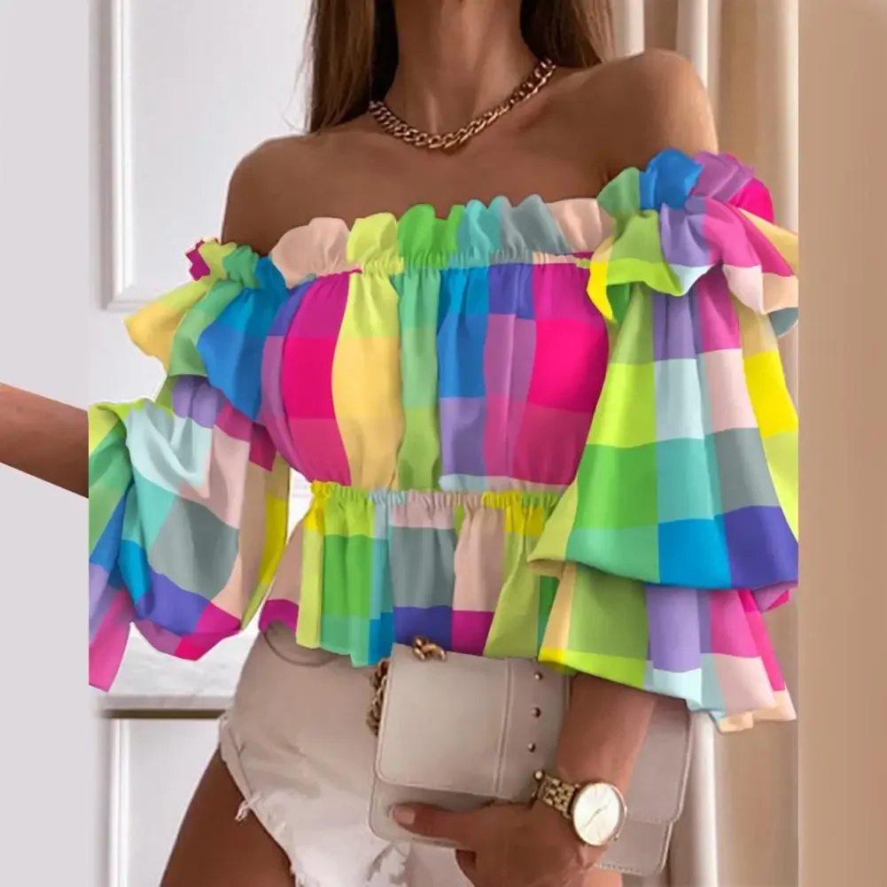 Off Shoulder Summer Ladies Multi-layer Tops Colorful Pleated Spring Blouse Fashion Women Ruffles Sleeve Shirt For Beach Party
Off Shoulder Summer Ladies Multi-layer Tops Colorful Pleated Spring Blouse Fashion Women Ruffles Sleeve Shirt For Beach Party