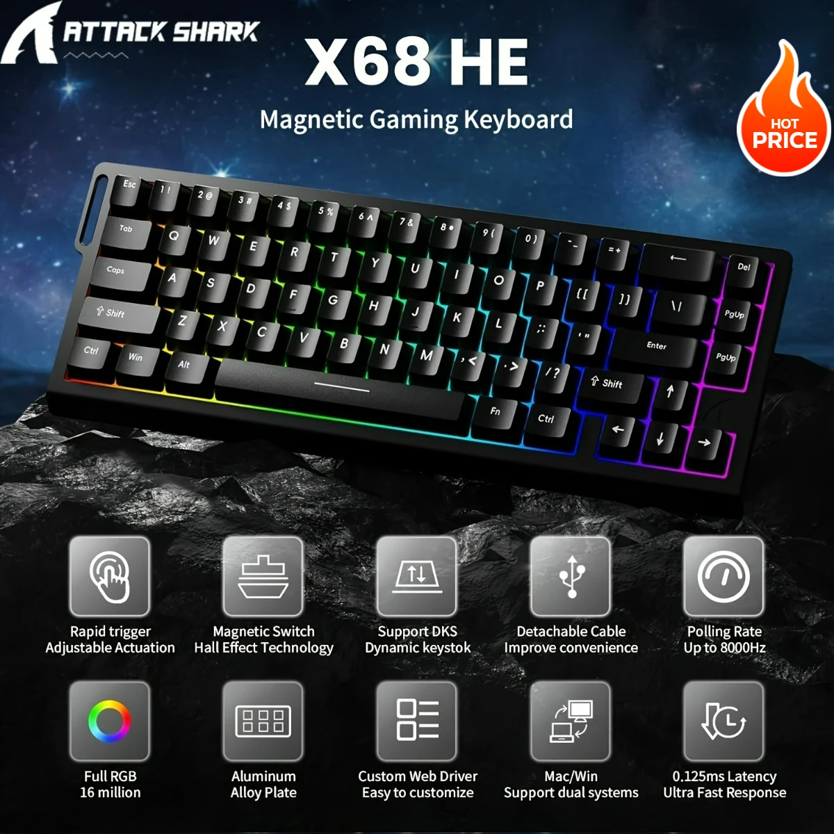 ATTACK SHARK X68HE Keyboard Magnetic Mechanical Gaming Keyboard RGB 8K 0.01mm RT Accuracy 128K Scan E-Sports Game Accessories
ATTACK SHARK X68HE Keyboard Magnetic Mechanical Gaming Keyboard RGB 8K 0.01mm RT Accuracy 128K Scan E-Sports Game Accessories