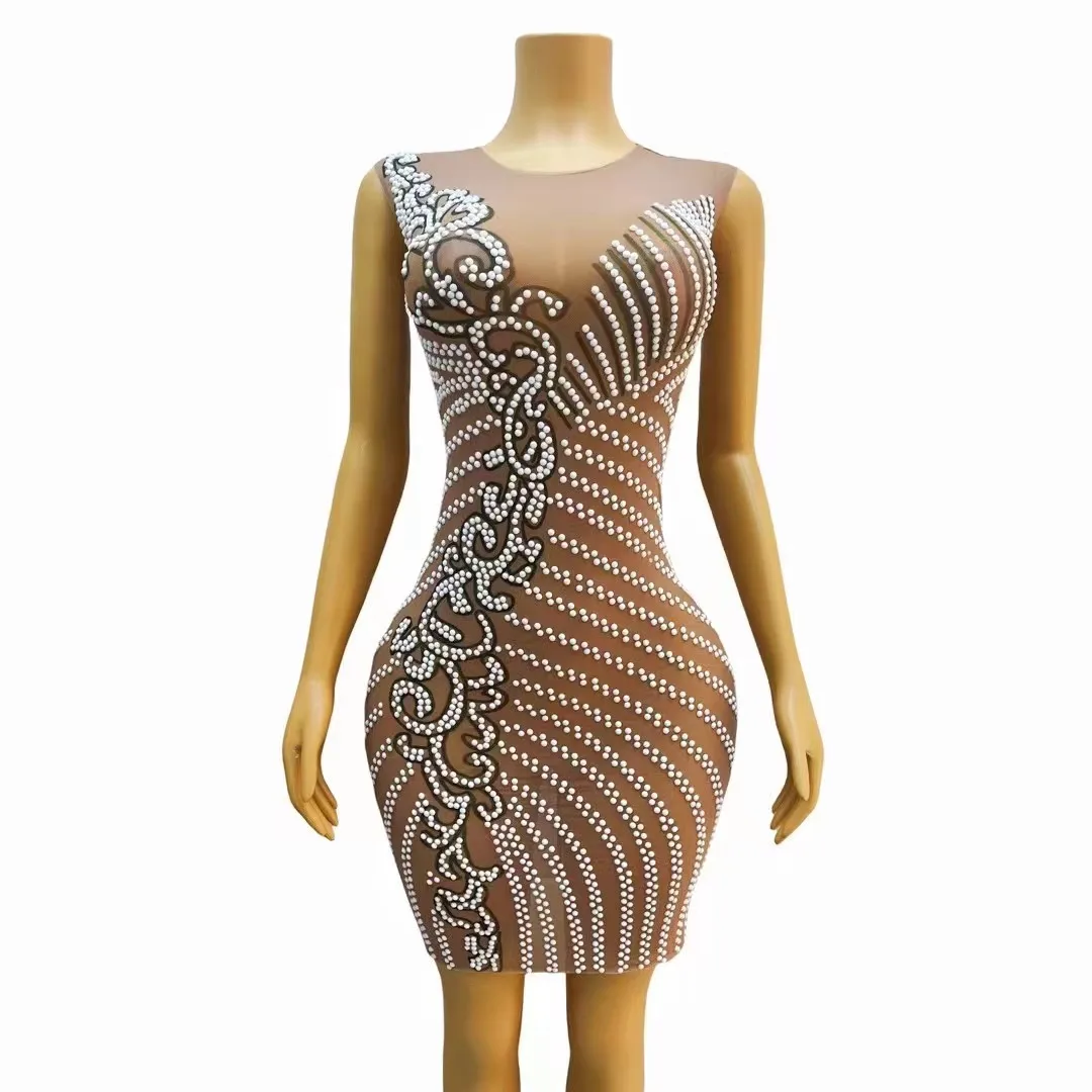 New Arrive White Rhinestones Dark NudeTransparent Sleeveless Dress EveningBirthday Celebrate Dance Costume lvzong
New Arrive White Rhinestones Dark NudeTransparent Sleeveless Dress EveningBirthday Celebrate Dance Costume lvzong