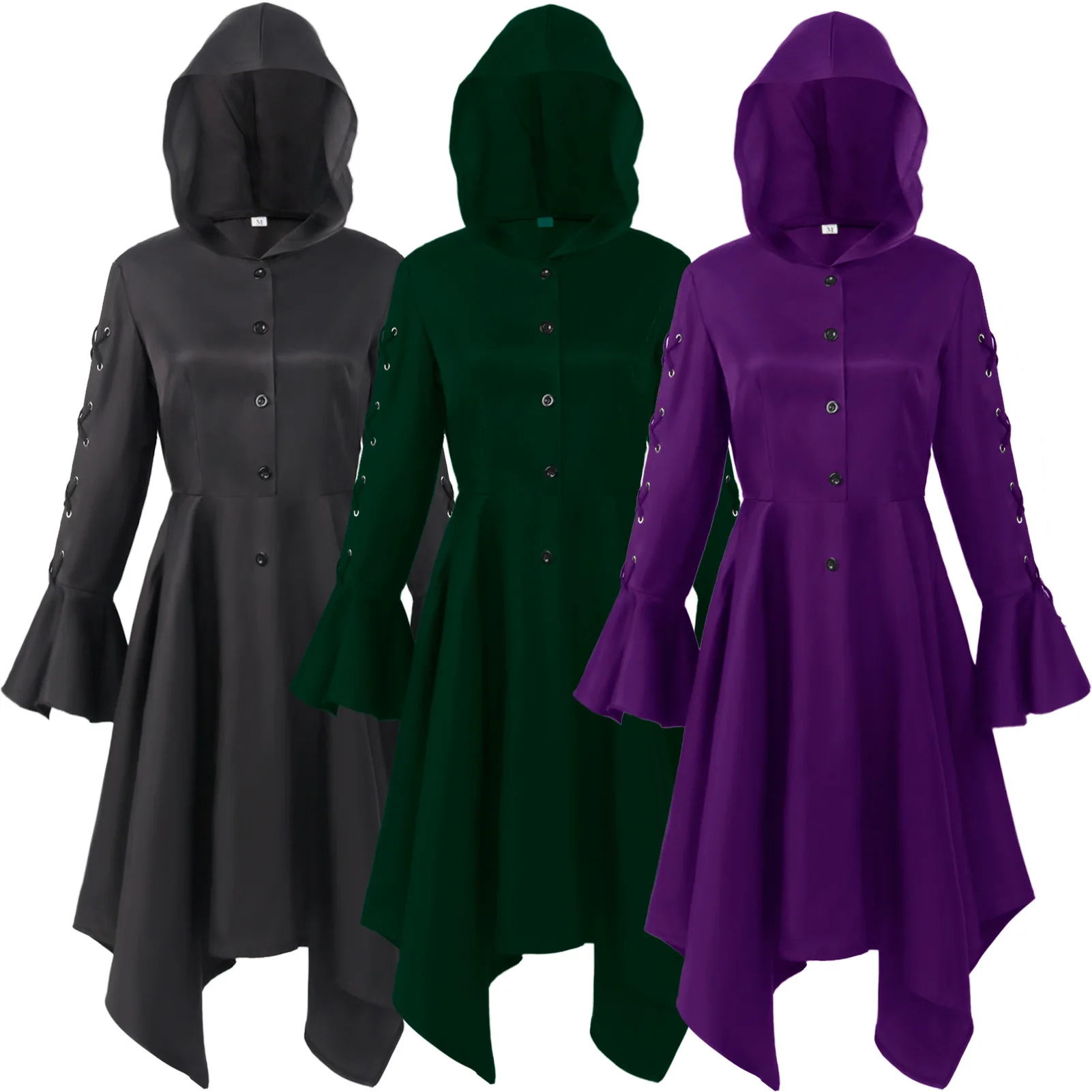 Women Gothic Medieval Hooded Dress Irregular Bandage Sleeve Single Breast Jacket Vintage Pixie Fancy Cloak Elf Costume Outfit
Women Gothic Medieval Hooded Dress Irregular Bandage Sleeve Single Breast Jacket Vintage Pixie Fancy Cloak Elf Costume Outfit