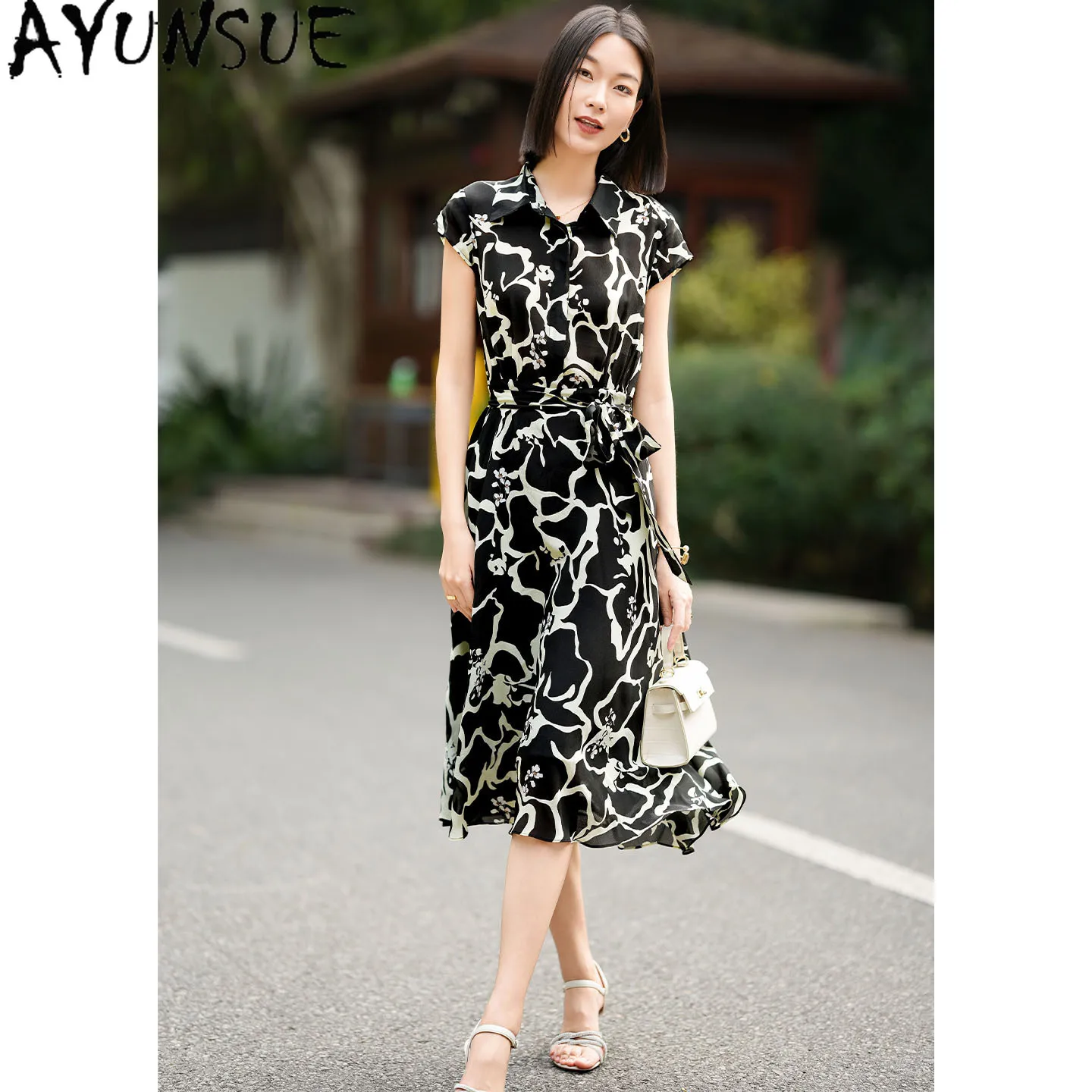 AYUNSUE 100% Real Mulberry Silk Party Dress Women Summer Clothes Shirt Collar Elegant Womens Dresses Lace-up Vestidos De Mujer
AYUNSUE 100% Real Mulberry Silk Party Dress Women Summer Clothes Shirt Collar Elegant Womens Dresses Lace-up Vestidos De Mujer