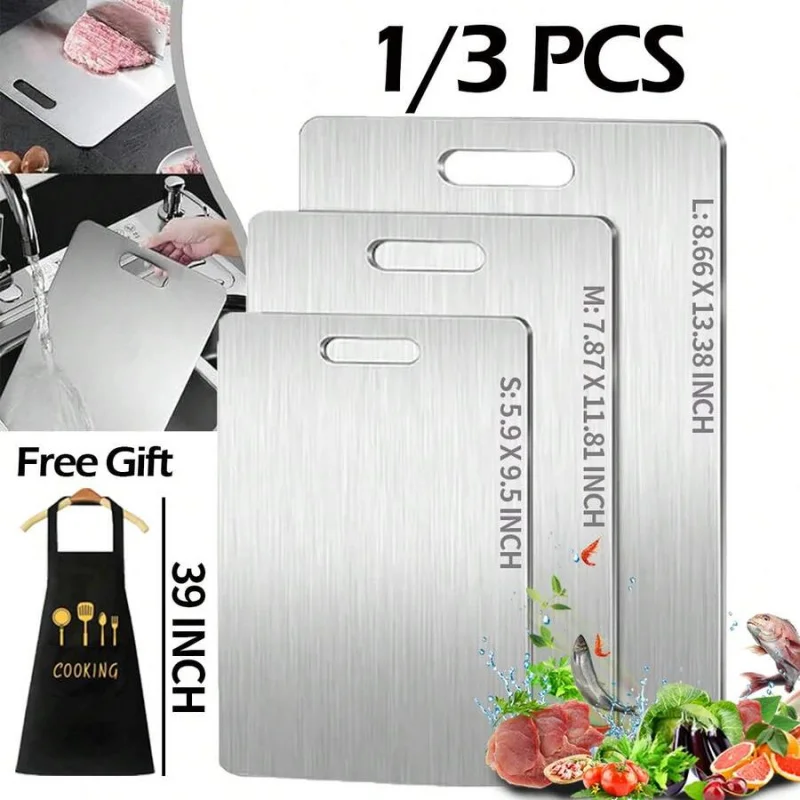1/3 PCS Stainless Steel Cutting Board, Multi Size Cutting Board, Kitchen Cutting Board, Non Stick Metal Cutting Board For Fruit
1/3 PCS Stainless Steel Cutting Board, Multi Size Cutting Board, Kitchen Cutting Board, Non Stick Metal Cutting Board For Fruit