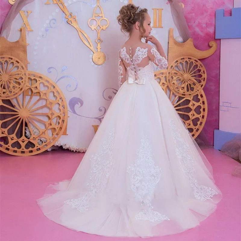 White Lace applique Flower Girl Dresses For Wedding Cascading Party Long sleeve Princess Girl Formal Dress First Communion Dress
White Lace applique Flower Girl Dresses For Wedding Cascading Party Long sleeve Princess Girl Formal Dress First Communion Dress