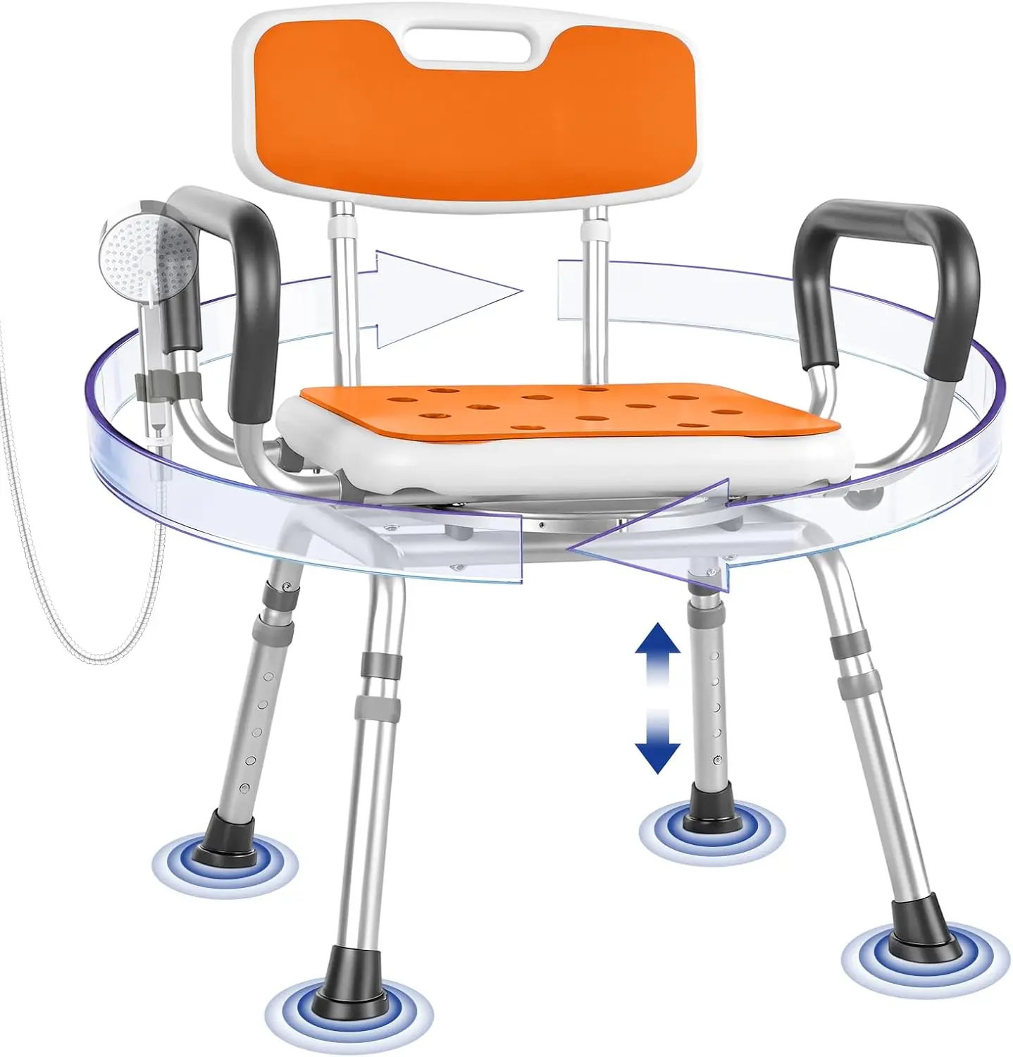 Heavy Duty 300 lbs Adjustable Swivel Shower Chair with Arms and Back for Seniors, Elderly, Disabled & Bariatric Adults
Heavy Duty 300 lbs Adjustable Swivel Shower Chair with Arms and Back for Seniors, Elderly, Disabled & Bariatric Adults