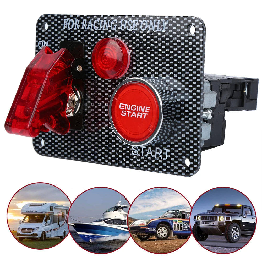 12V Racing Car Ignition Switch Panel Engine Start Push Button LED Toggle Racing Panel W/Indicator Light Carbon For Touring Cars