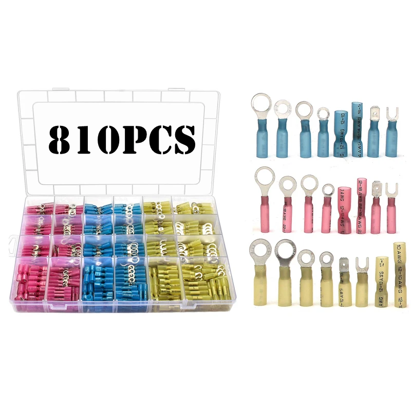 810Pcs Assorted Seal Heat Shrink Crimp Male Female Insulated Crimp Terminals Electrical Wire Splice Butt Waterproof Connectors
810Pcs Assorted Seal Heat Shrink Crimp Male Female Insulated Crimp Terminals Electrical Wire Splice Butt Waterproof Connectors