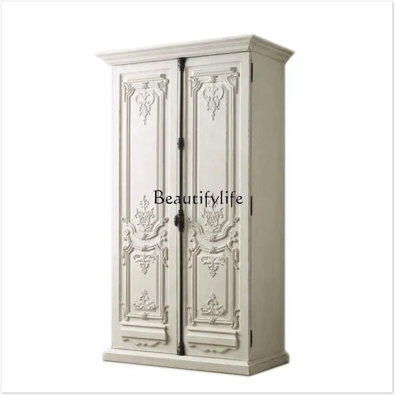 American country solid wood wardrobe, children's wardrobe two antique white oak old European style
American country solid wood wardrobe, children's wardrobe two antique white oak old European style