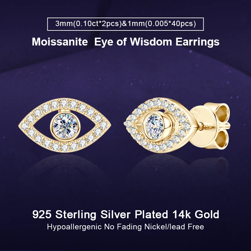 IOGOU 3mm&1mm Full D Moissanite Eye of Wisdom Stud Earrings for Women 925 Silver Original Religious Earrings Party Jewelry Gifts
IOGOU 3mm&1mm Full D Moissanite Eye of Wisdom Stud Earrings for Women 925 Silver Original Religious Earrings Party Jewelry Gifts