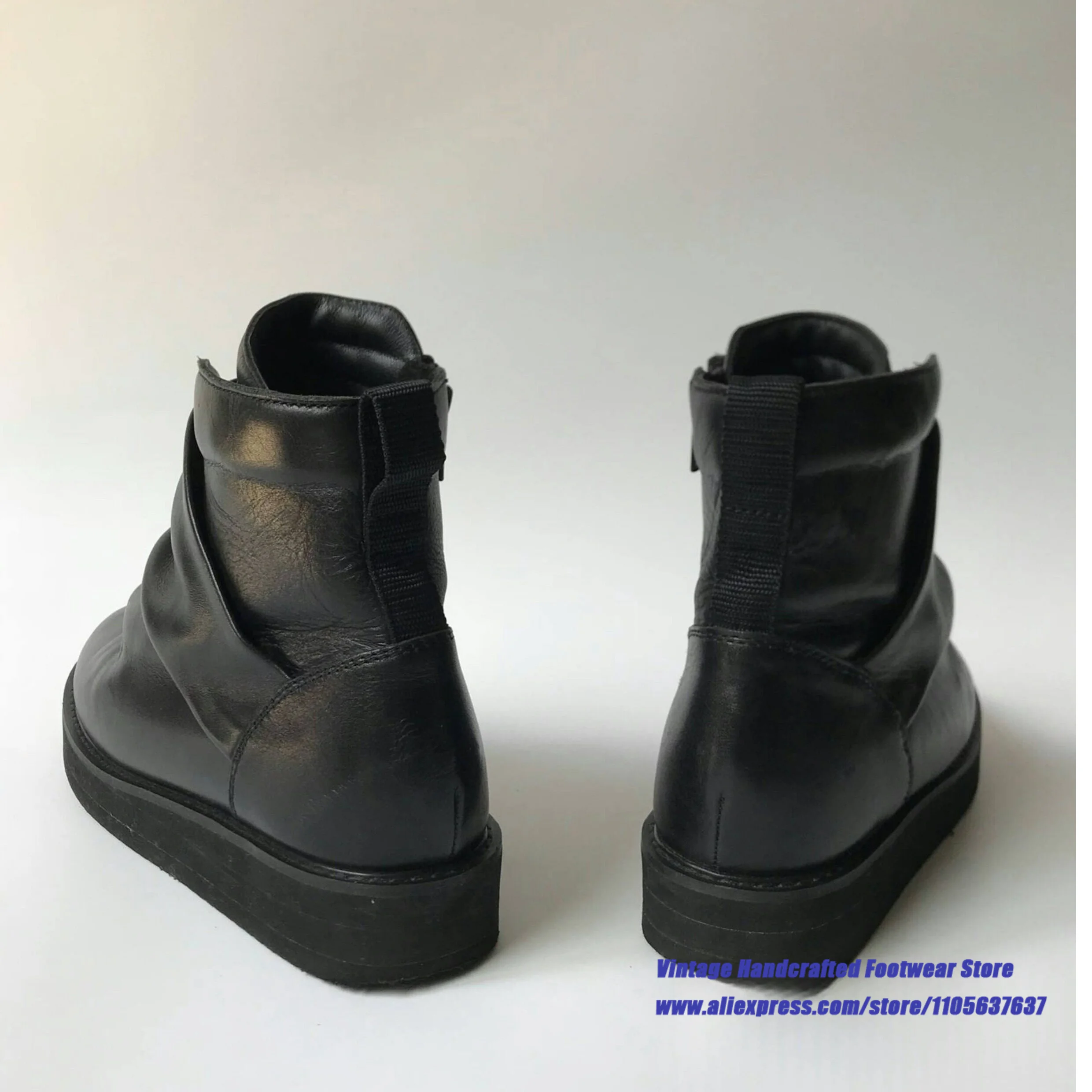 Black Wrinkled Soft Leather Zip Ankle Boots Vintage Wrinkled Upper Round Toe Low Block Heel Casual Handcrafted Men's Booties
Black Wrinkled Soft Leather Zip Ankle Boots Vintage Wrinkled Upper Round Toe Low Block Heel Casual Handcrafted Men's Booties 