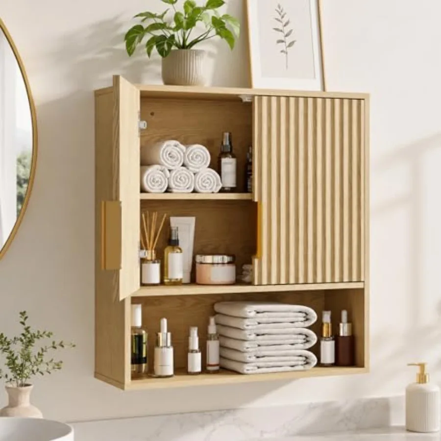 Fluted Bathroom Wall Cabinet, Over Toilet Medicine Cabinet with Adjustable Shelf, Floating Wall Mounted Storage Cabinet with Do
Fluted Bathroom Wall Cabinet, Over Toilet Medicine Cabinet with Adjustable Shelf, Floating Wall Mounted Storage Cabinet with Do