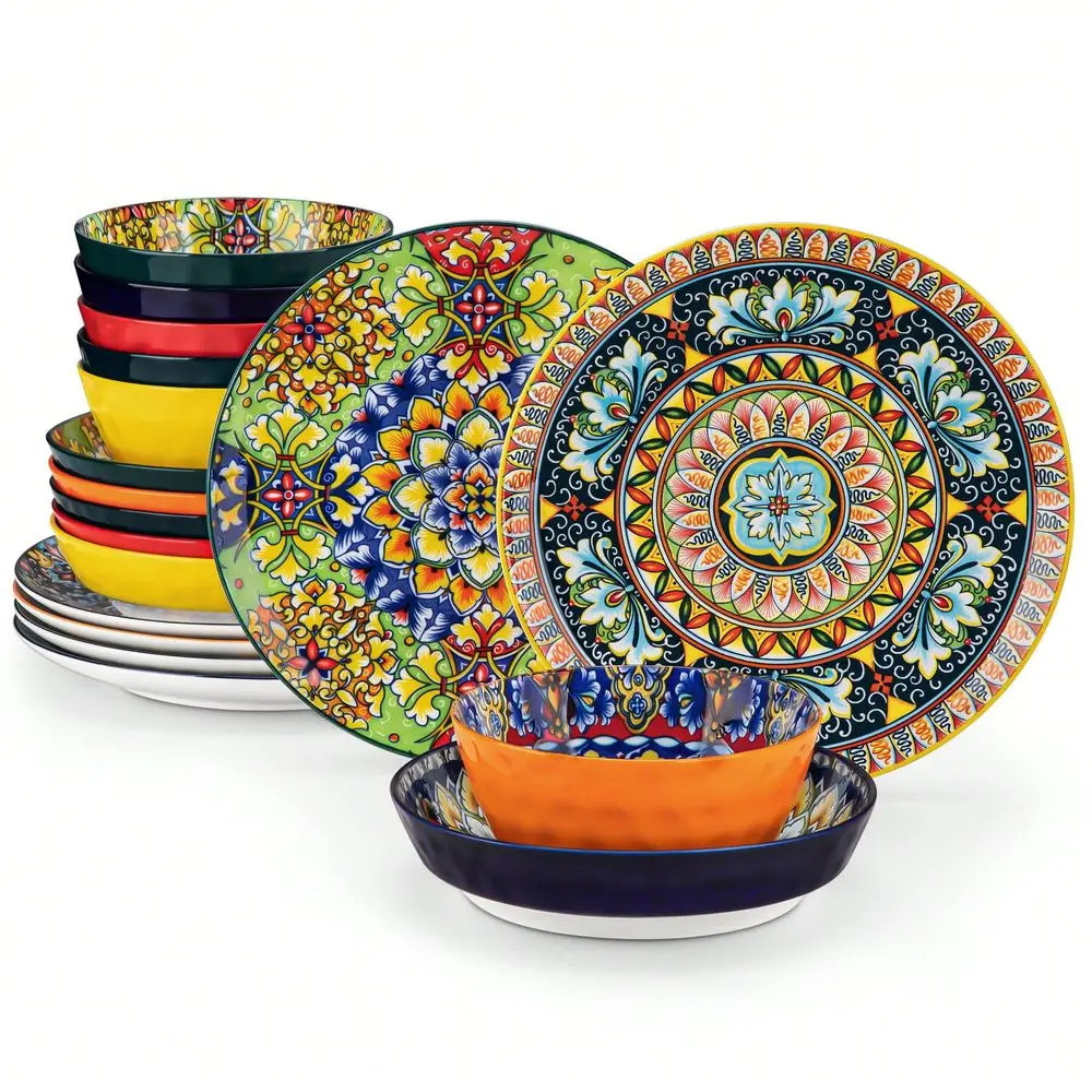 18 Piece Bohemian Style Ceramic Tableware Set With 6 Different Colors, Including Plates, Dessert Plates, Soup Plates. 6Piece Se
18 Piece Bohemian Style Ceramic Tableware Set With 6 Different Colors, Including Plates, Dessert Plates, Soup Plates. 6Piece Se