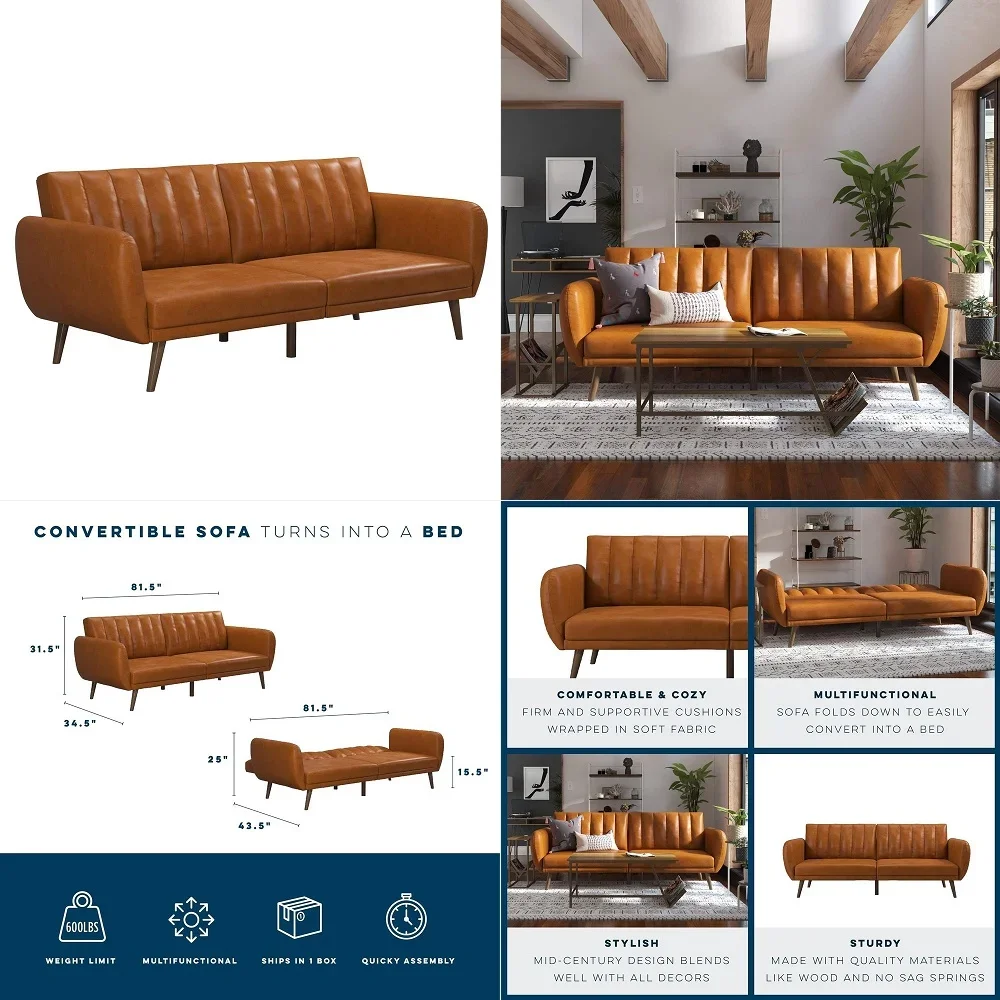 Brittany Futon Sofa Bed and Couch Sleeper, Camel Faux Leather
Brittany Futon Sofa Bed and Couch Sleeper, Camel Faux Leather