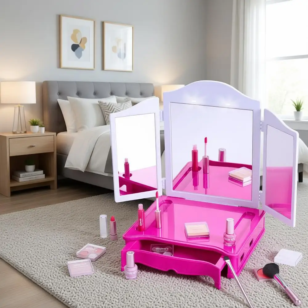 Light-Up Tri-Panel Mirror Vanity Set with 13-Piece Makeup for Kids Aged 8-12, Including Lip Gloss, Lipstick, Nail Polish and Mor
Light-Up Tri-Panel Mirror Vanity Set with 13-Piece Makeup for Kids Aged 8-12, Including Lip Gloss, Lipstick, Nail Polish and Mor