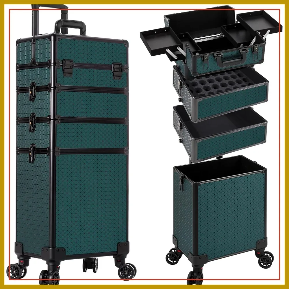 4-in-1 Rolling Makeup Train Case, Large Cosmetic Trolley on Wheels with Key, Green
4-in-1 Rolling Makeup Train Case, Large Cosmetic Trolley on Wheels with Key, Green