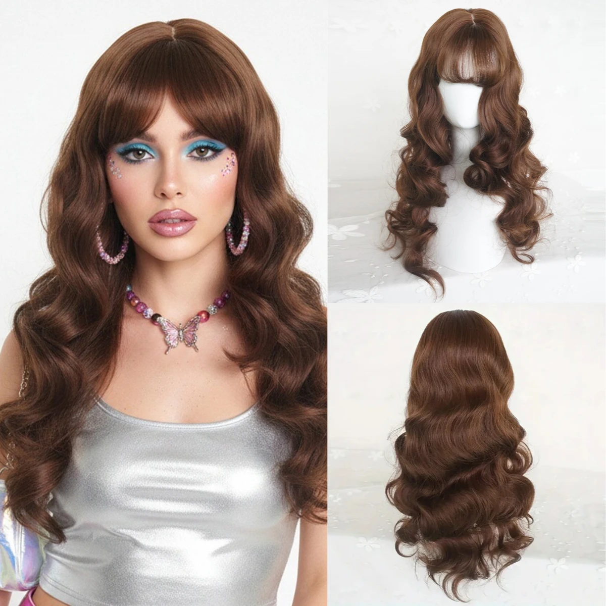 Brown Air Bangs Long Wig Wavy Lolita Cosplay Wig with Bangs Synthetic Hair Women's Wigs for Daily Use Heat Resistant
Brown Air Bangs Long Wig Wavy Lolita Cosplay Wig with Bangs Synthetic Hair Women's Wigs for Daily Use Heat Resistant
