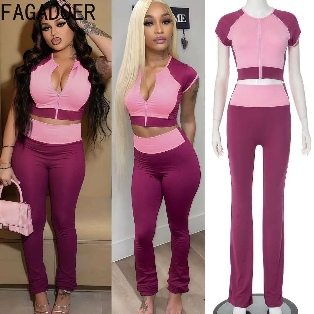 FAGADOER Casual Color Block 2 Pieces Set for Woman Zip Patchwork Shorts Sleeve Crop Tops + Skinny Pants Matching Suit Streetwear
FAGADOER Casual Color Block 2 Pieces Set for Woman Zip Patchwork Shorts Sleeve Crop Tops + Skinny Pants Matching Suit Streetwear