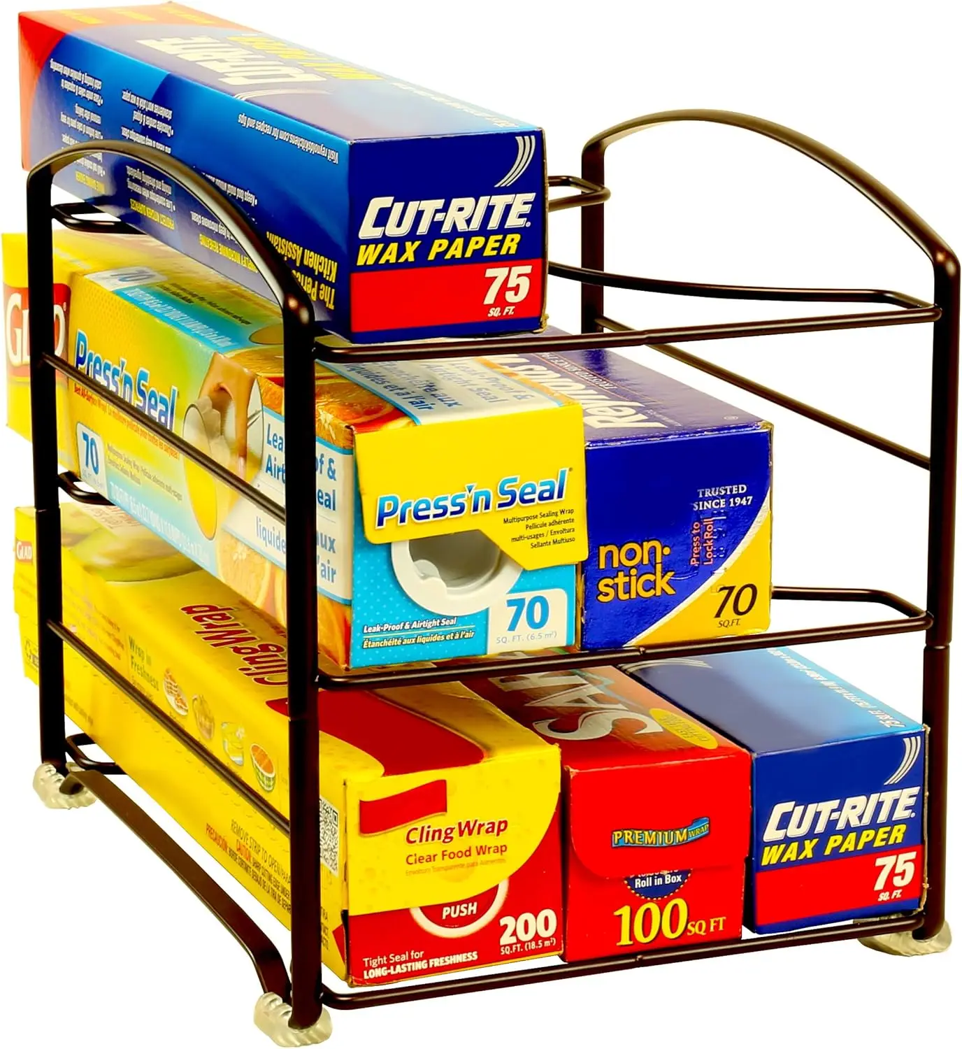 3-Tier Wrap Organizer Rack for Kitchen Cabinet, Heavy Duty Steel, Bronze
3-Tier Wrap Organizer Rack for Kitchen Cabinet, Heavy Duty Steel, Bronze