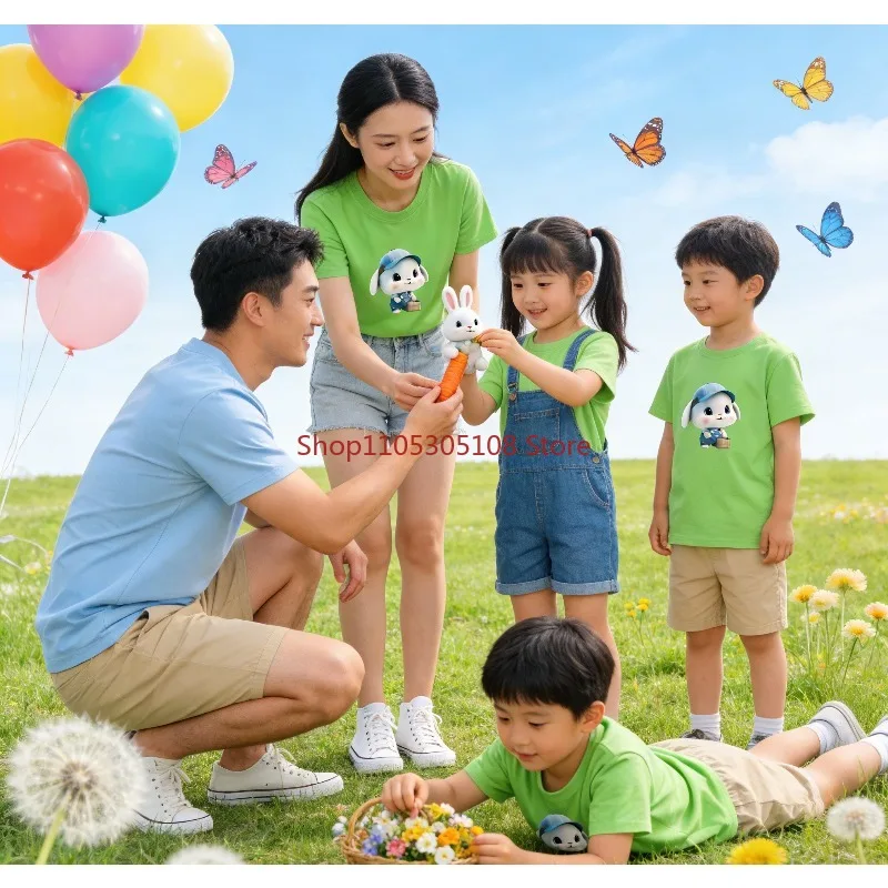 Супермилый детский летний комплект из чистого хлопка: футболка с принтом кролика и круглым вырезом, модный принт, для родителей и детей
Супермилый детский летний комплект из чистого хлопка: футболка с принтом кролика и круглым вырезом, модный принт, для родителей и детей