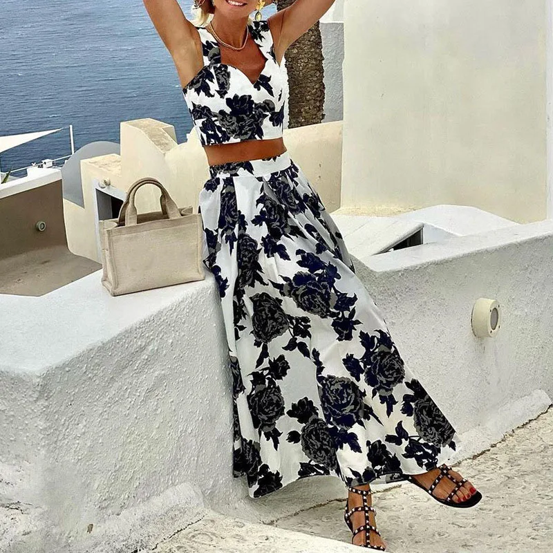 2024 Spring Fashion Print Two Piece Beach Set Women Sexy V-neck Sling Top & Hem Skirts Outfit Summer Sleeveless Hollow Boho Suit
2024 Spring Fashion Print Two Piece Beach Set Women Sexy V-neck Sling Top & Hem Skirts Outfit Summer Sleeveless Hollow Boho Suit