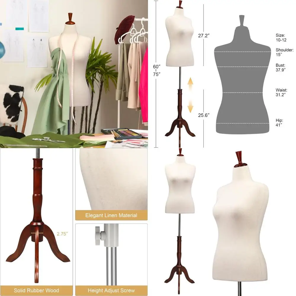 Medium Adjustable Height Female Dress Form, Size 10-12, with Upgraded Tripod Stand for Sewing and Display (Cream)
Medium Adjustable Height Female Dress Form, Size 10-12, with Upgraded Tripod Stand for Sewing and Display (Cream)