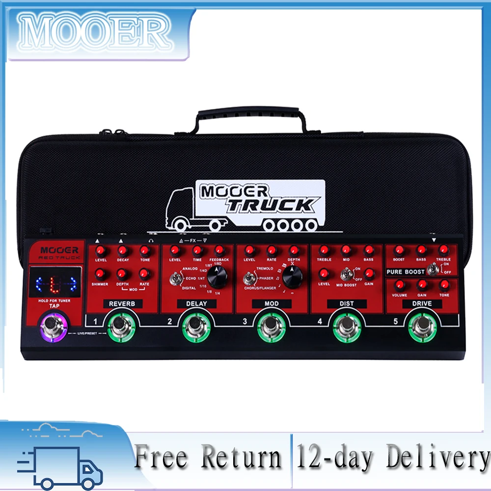 Mooer Guitar Effect Pedal Cpt1 Red Truck 6 In 1 Combined Effect Pedal Boost Overdrive Distortion Modulation Reverb Delay Tuner