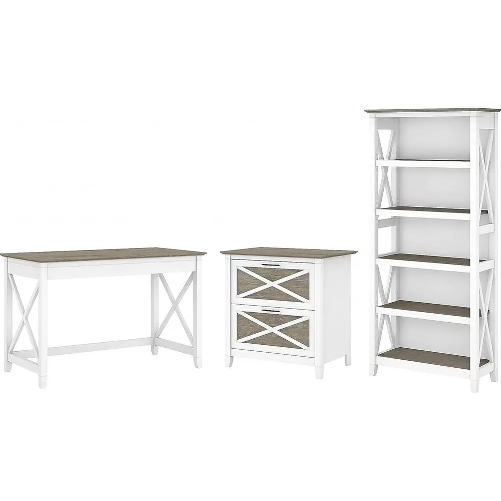Письменный стол Key West 48 с 2 ящиками, боковым шкафом для документов и 5-ярусной книжной полкой, белый и серый, от Bush Furniture
Письменный стол Key West 48 с 2 ящиками, боковым шкафом для документов и 5-ярусной книжной полкой, белый и серый, от Bush Furniture