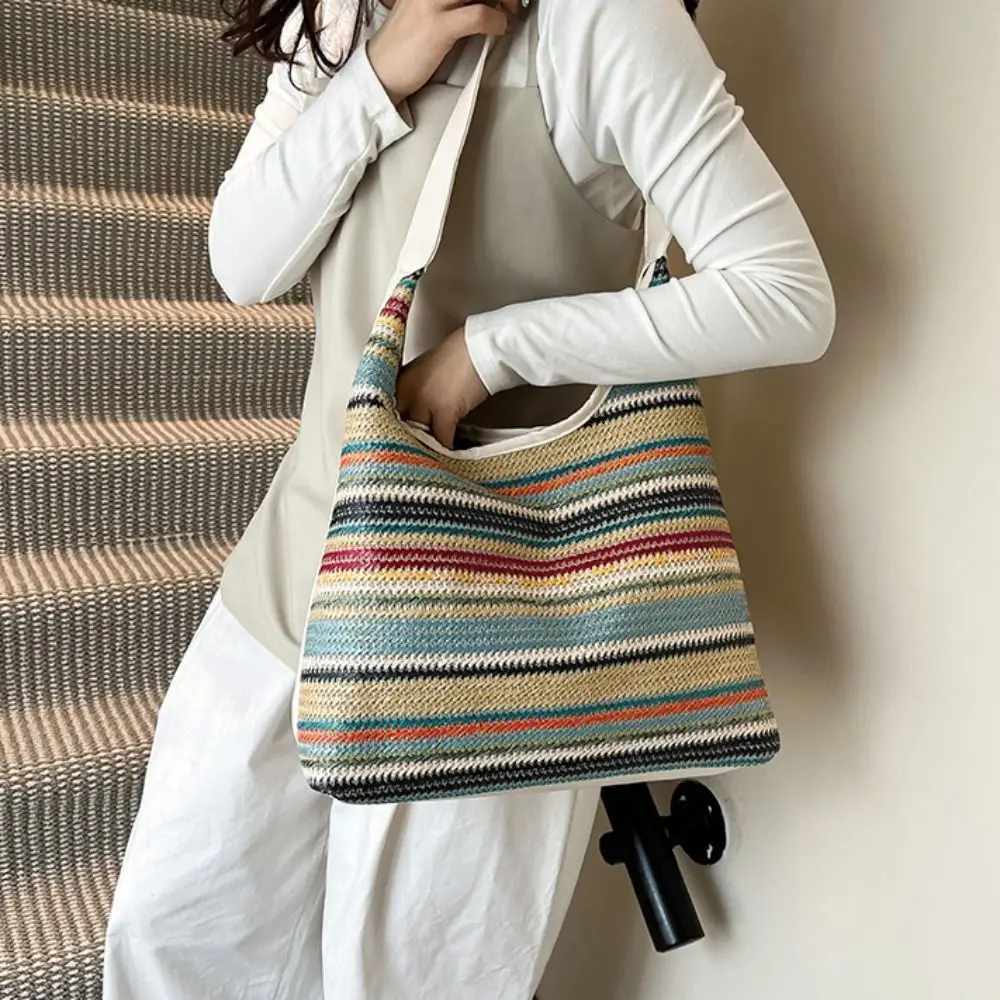 Casual Beach Handbag Weave Straw Bag Large Capacity Bohemian Style Rainbow Beach Bag Lazy Style Hollow Tote Bag Summer
Casual Beach Handbag Weave Straw Bag Large Capacity Bohemian Style Rainbow Beach Bag Lazy Style Hollow Tote Bag Summer