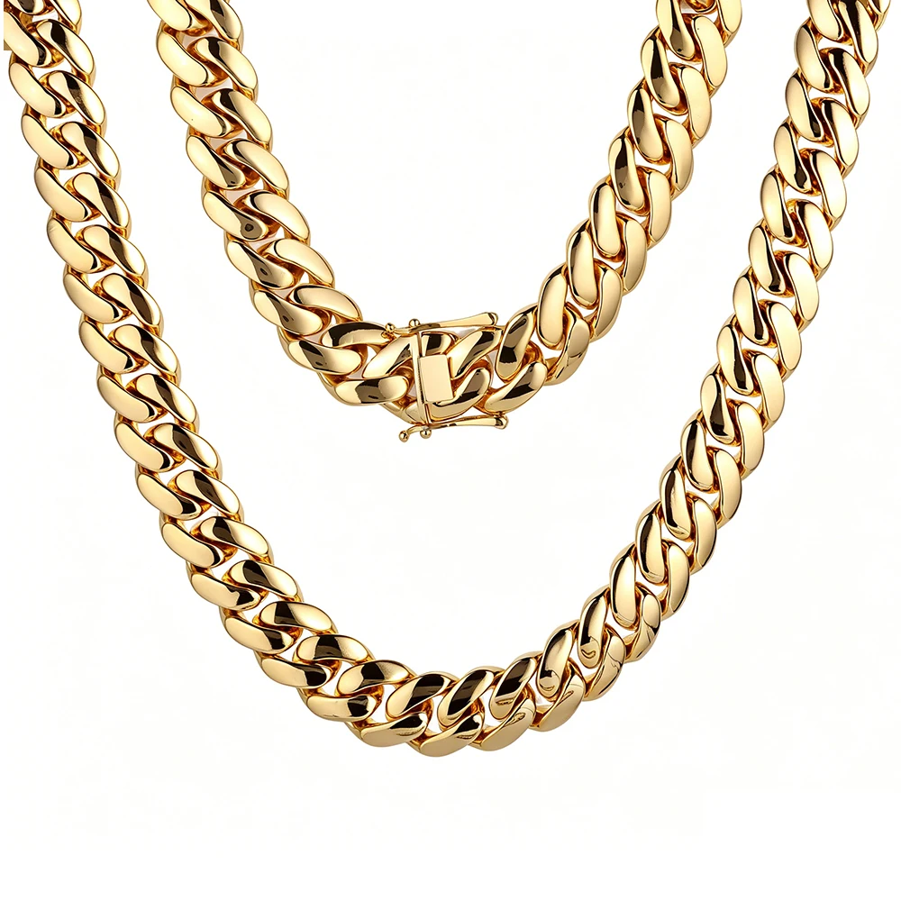 Hip Hop Jewelry 15mm Width 18k Gold Plated Classics Cuban Link Chain Smooth Miami Chunky Necklaces for Men Women
Hip Hop Jewelry 15mm Width 18k Gold Plated Classics Cuban Link Chain Smooth Miami Chunky Necklaces for Men Women