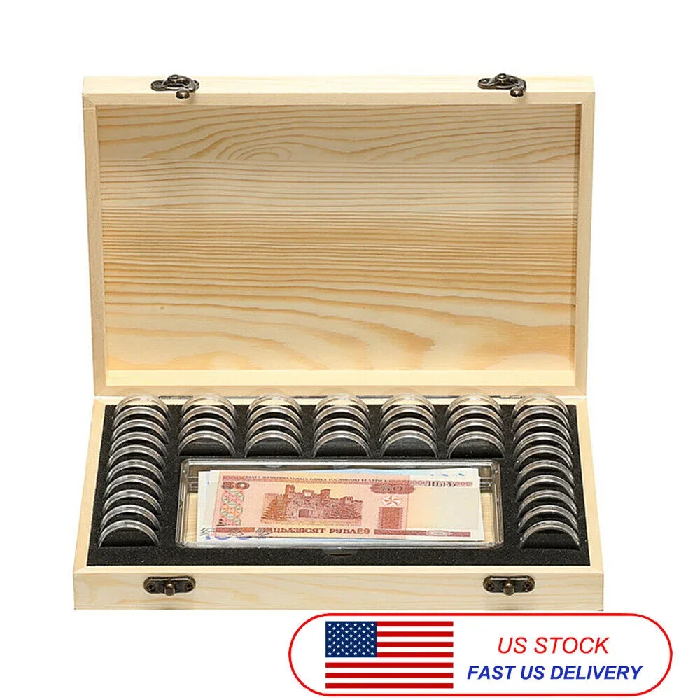 40-Piece Coin Capsule Storage Set - Includes Clear Plastic Holders & Wooden Display Box for Collectible Coins
40-Piece Coin Capsule Storage Set - Includes Clear Plastic Holders & Wooden Display Box for Collectible Coins